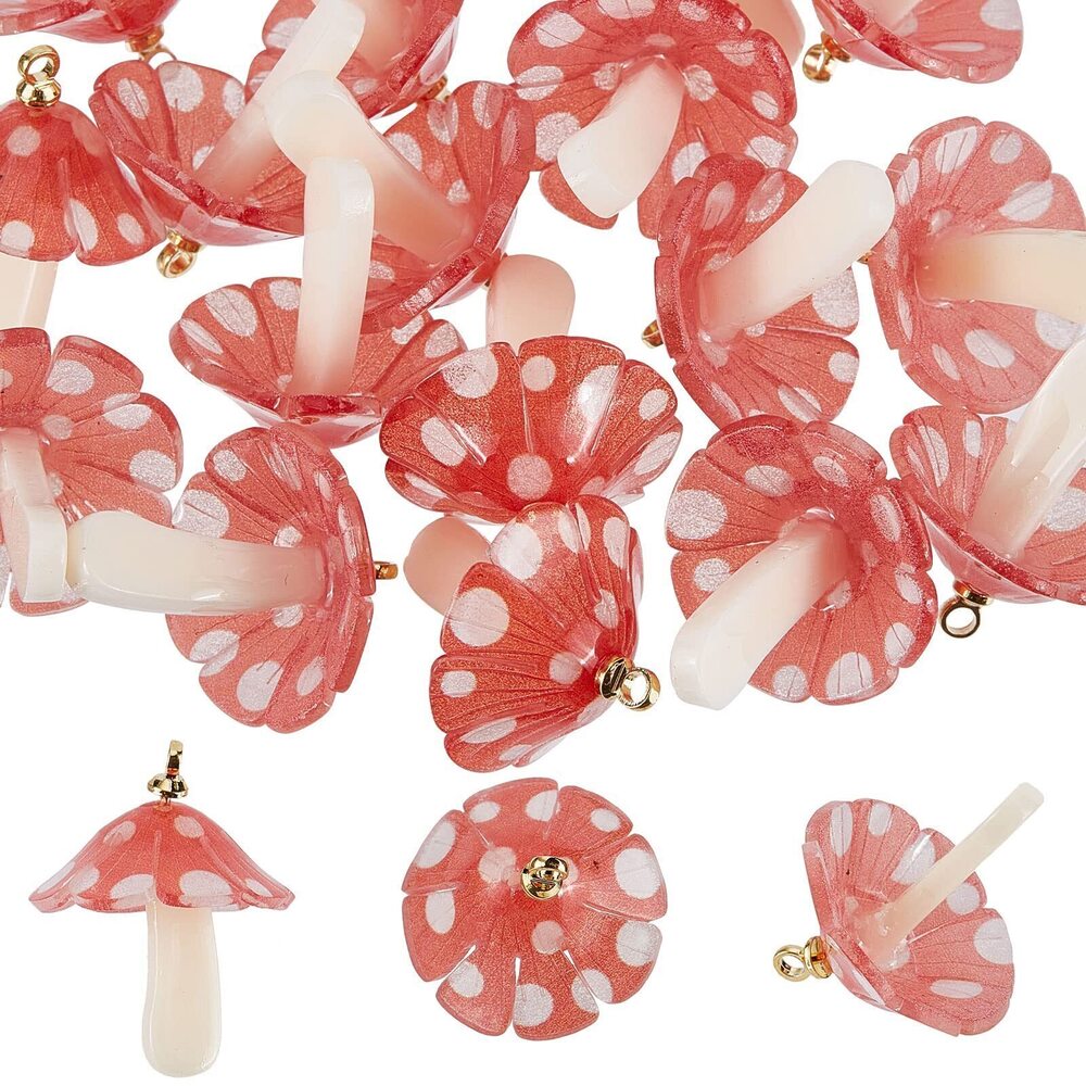 4817 1 Box 20Pcs Mushroom Charms Mushrooms Charm Resin Plastic 3D Magic